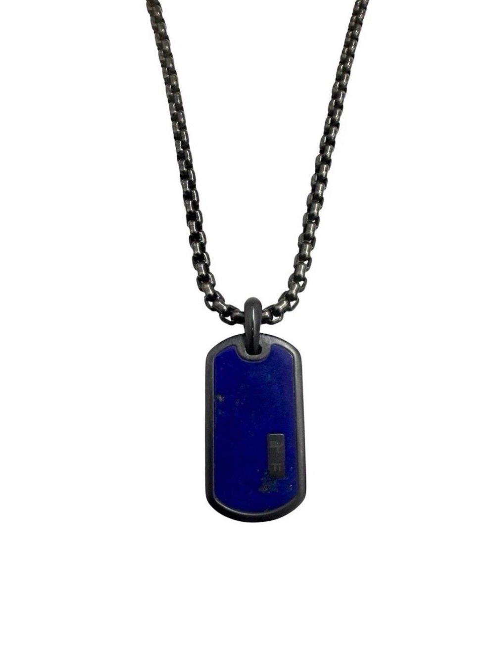 David Yurman Men's Black Titanium Lapis Lazuli Dog Tag With Black Yurman Chain